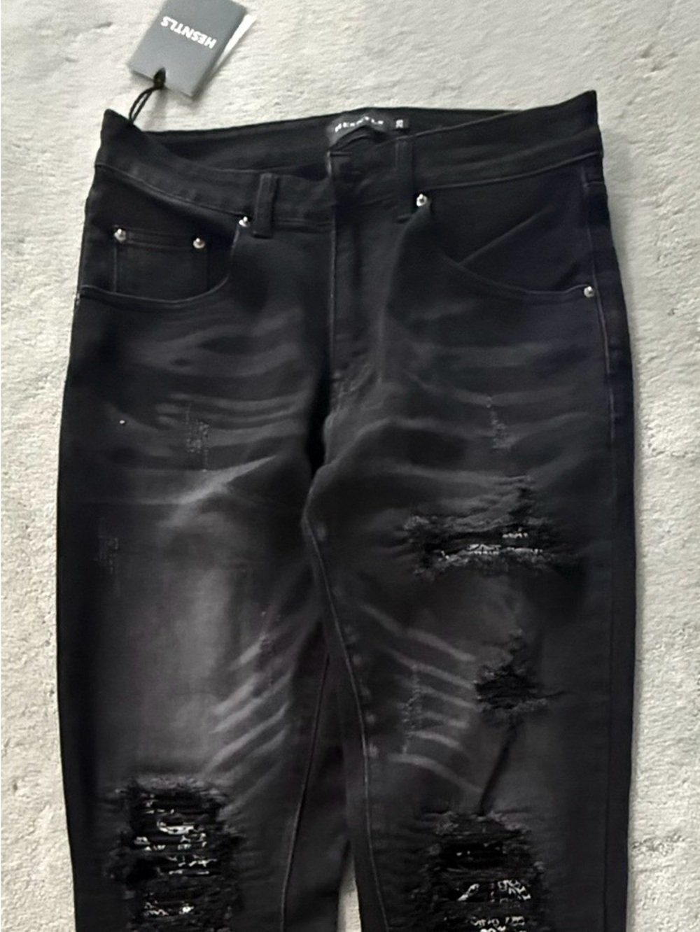 Men's Distressed Black Jeans - Slim Fit